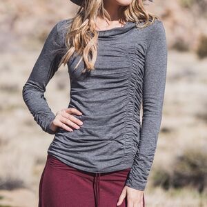 Nomads Hemp Wear Willow Tunic Top Long Sleeve Ruched Cowl Bamboo organic Cotton